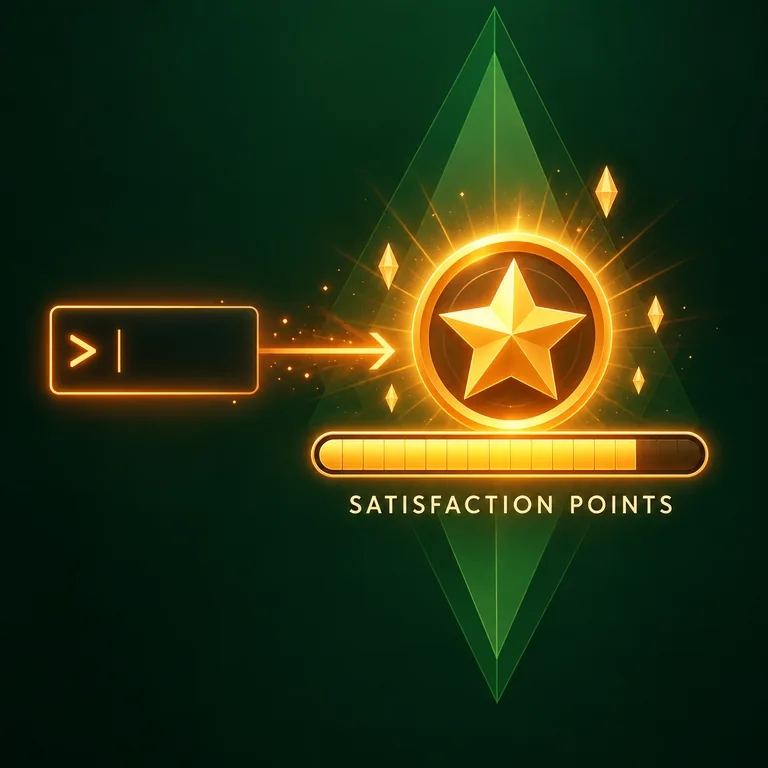 Editorial concept art of a command console feeding a reward star and progress bar