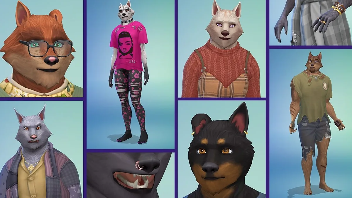 The Sims 4 Werewolves パックの人型と獣型を並べたElectronic Arts公式の宣伝用コラージュ